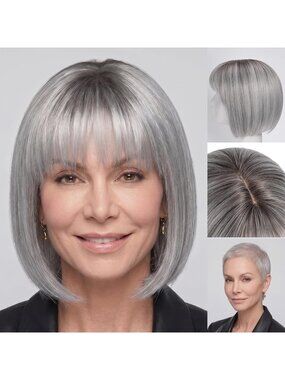 Women's Grey 12 Inch Heat Resistant Realistic Short Blonde Wig Bangs
